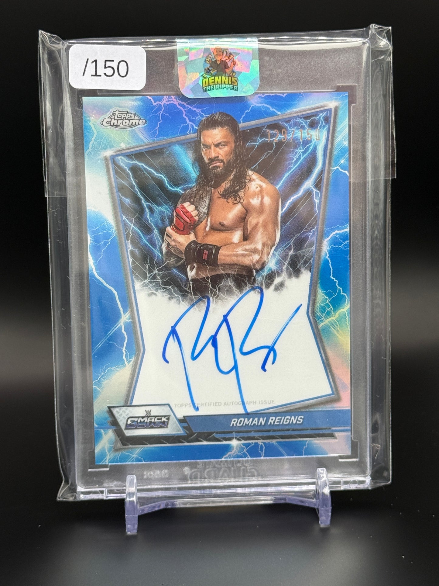 2026 Topps Chrome WWE Roman Reigns Blue Brand Auto 129/150