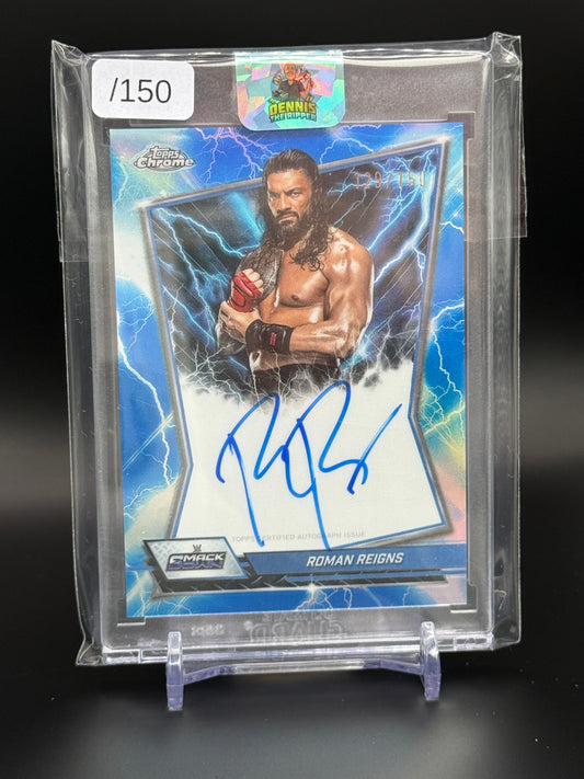 2026 Topps Chrome WWE Roman Reigns Blue Brand Auto 129/150