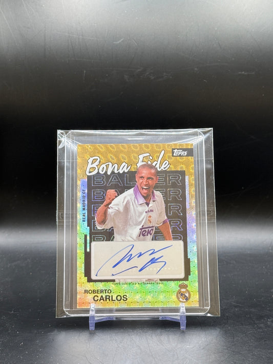 2025-26 Topps Real Madrid Team Set Roberto Carlos Bona Fide Baller Gold Foil Fractor Auto 1/1