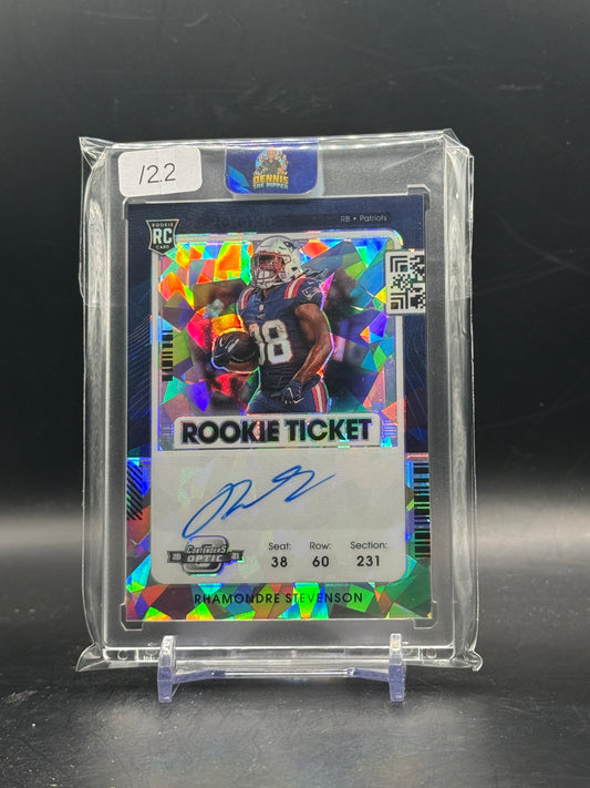 2021 Panini Contenders Optic NFL Rhamondre Stevenson New England Patriots Cracked Ice Auto 09/22