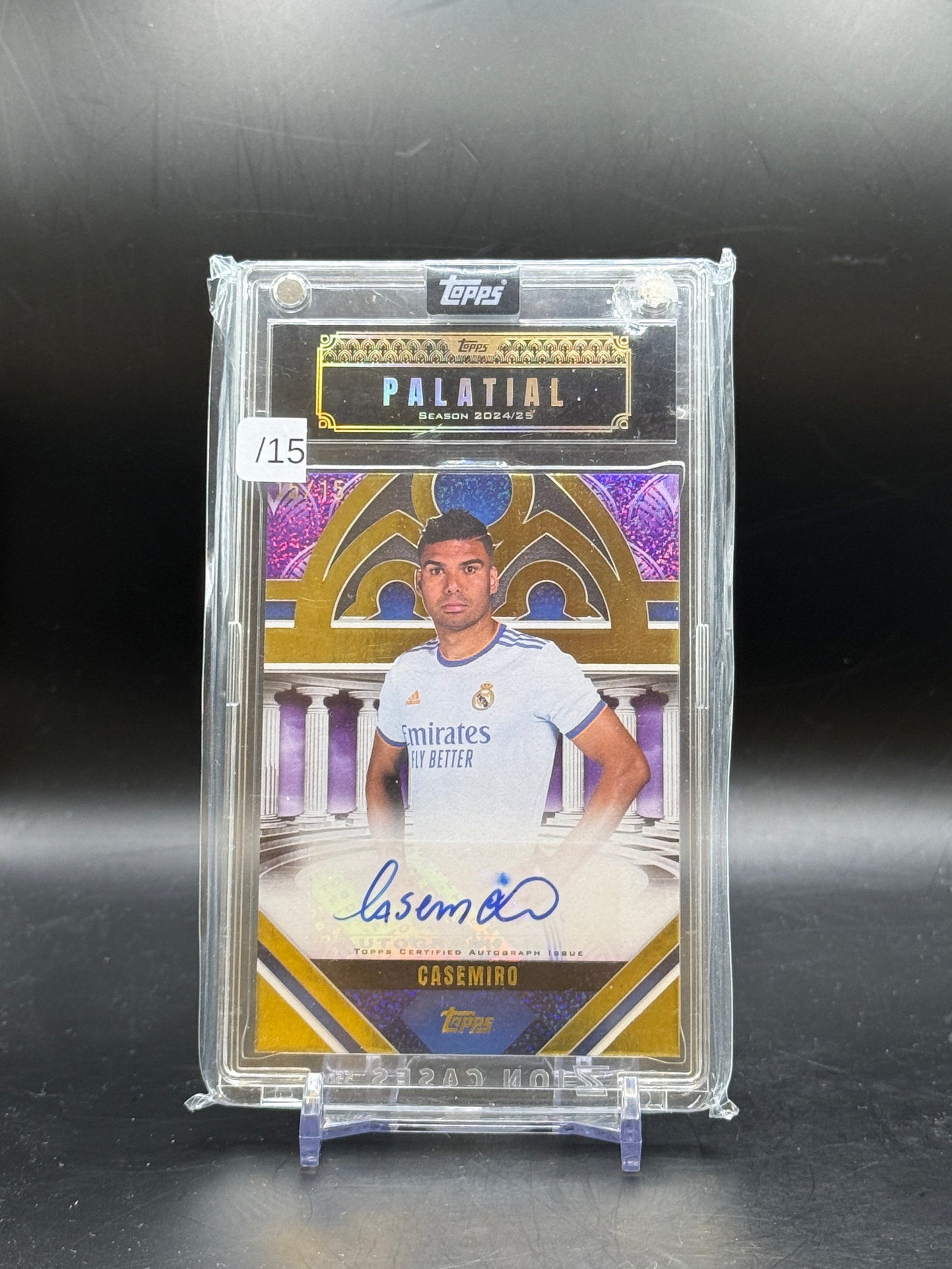 2024-26 Topps Palatial Real Madrid Casemiro Palatial Pose Purple Auto 15/15