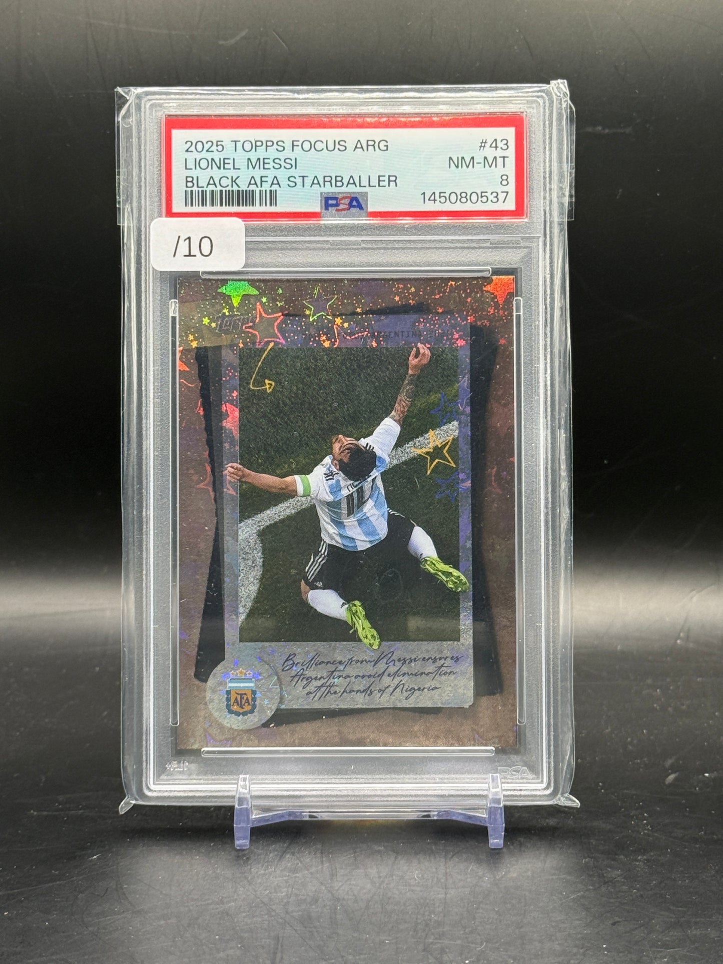 2025 Topps Focus Argentina Lionel Messi Black AFA Starballer 01/10 PSA 8 145080537