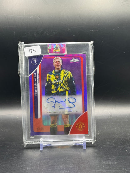 2025-26 Topps Chrome Premier Legaue Peter Schmeichel Manchester United True Purple Auto 57/75