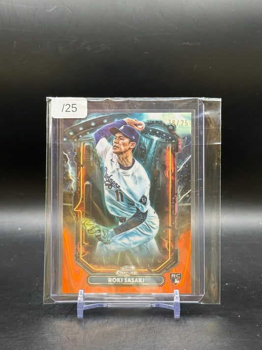 2025 Topps Chrome Cosmic MLB Roki Sasaki Los Angeles Dodgers Extraterrestrial Talent Orange 18/25