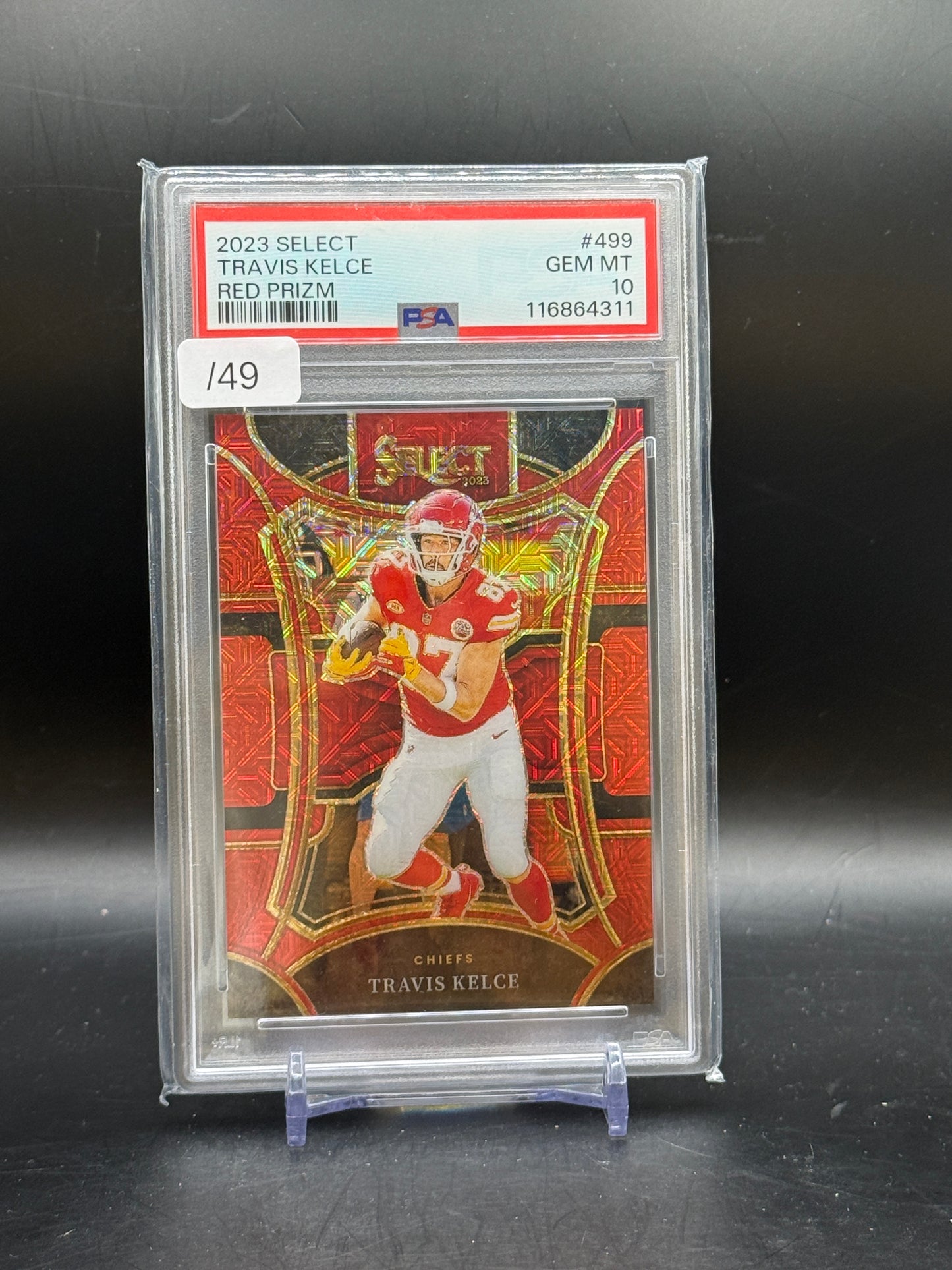 2023 Panini Select NFL Travis Kelce Kansas City Chiefs Red Prizm 12/49 PSA 10 116864311
