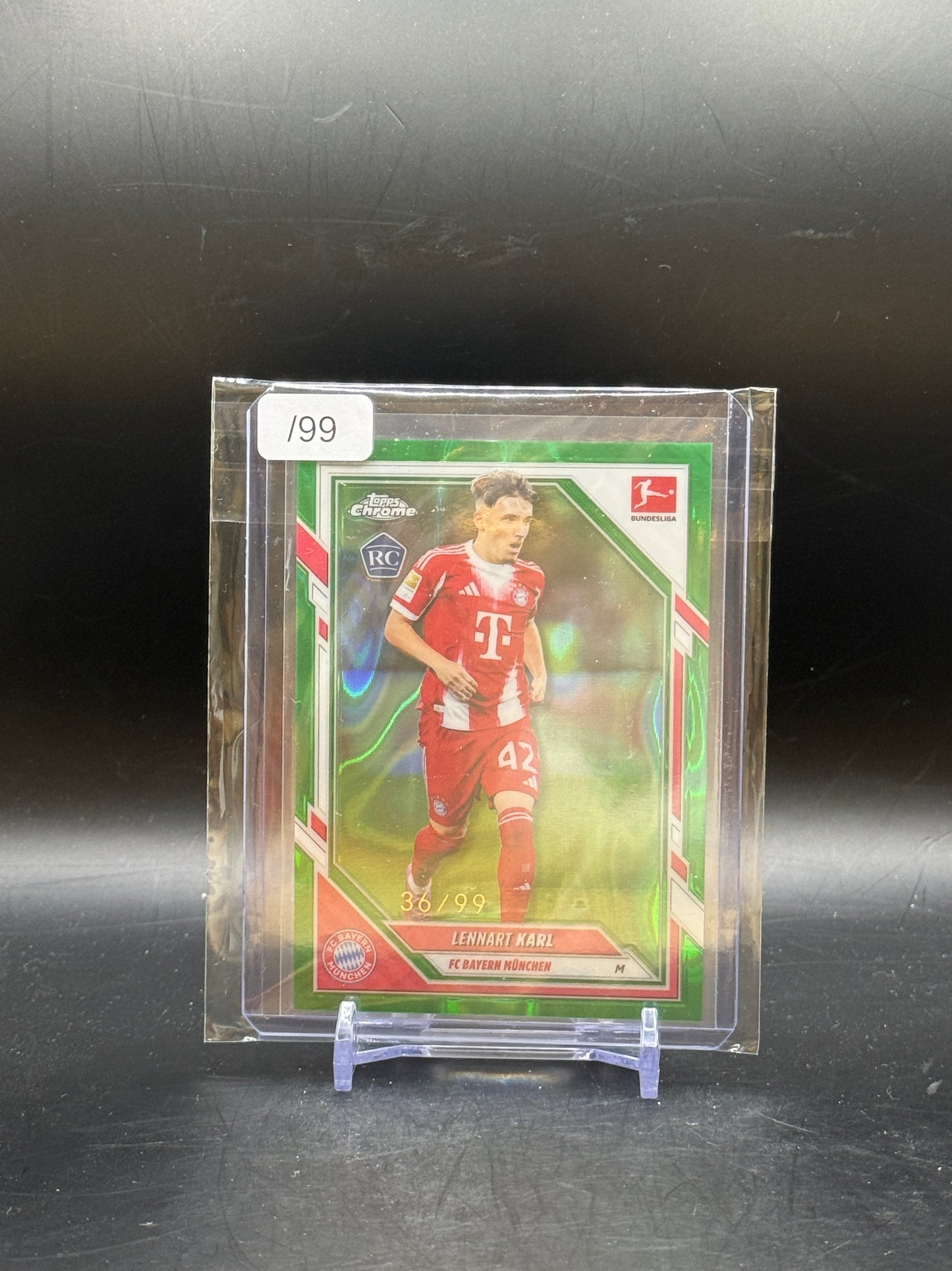 2025-26 Topps Chrome Bundesliga Lennart Karl FC Bayern München Green Lava 36/99