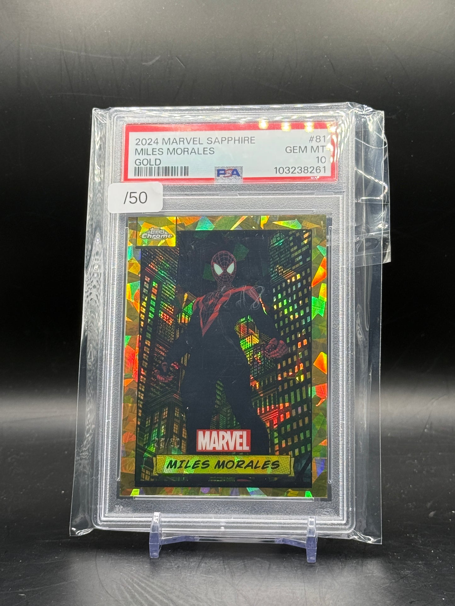 2024 Topps Marvel Chrome Sapphire Miles Morales Gold 22/50 PSA 10 103238261