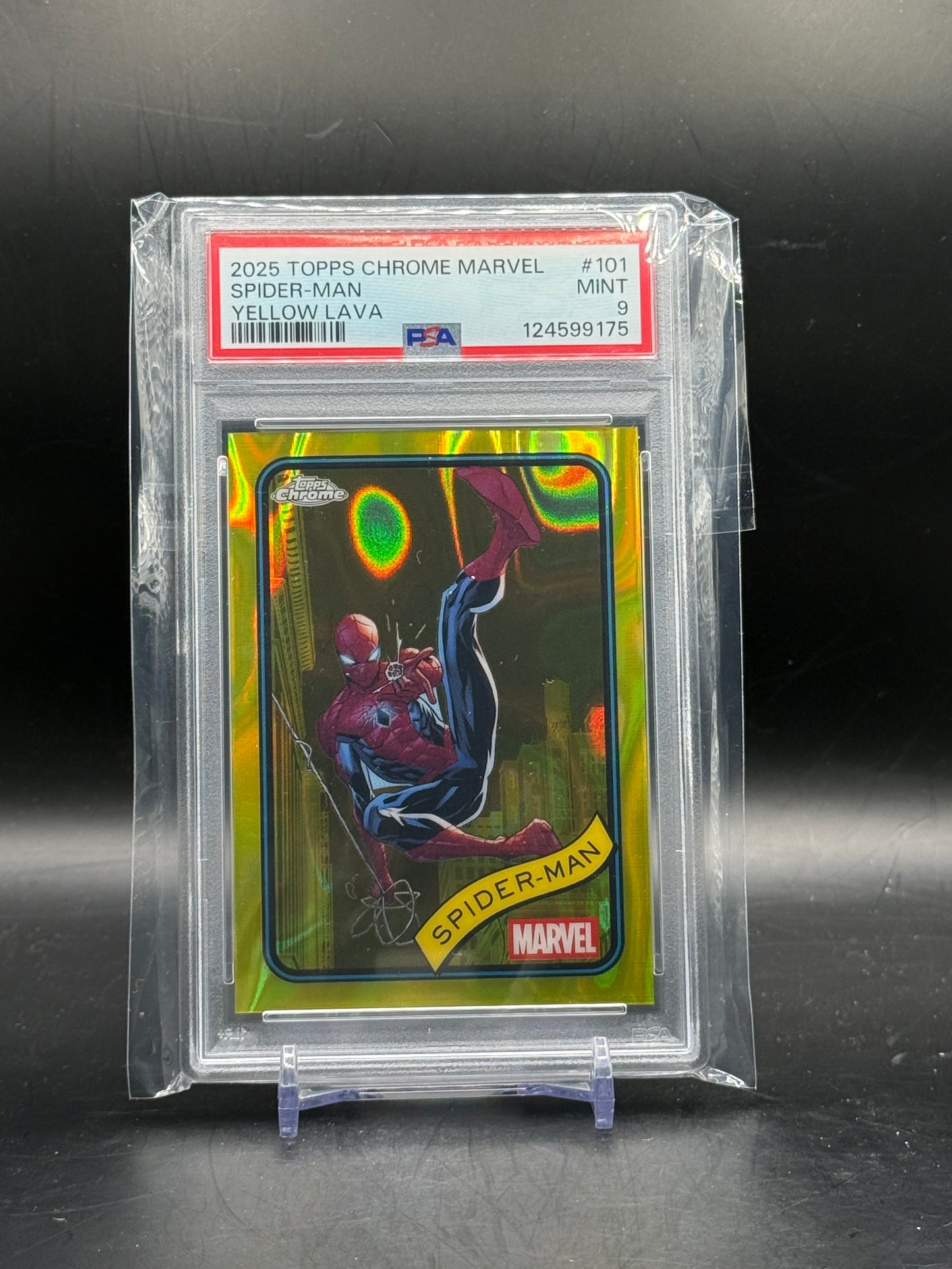 2025 Topps Marvel Chrome Spider-Man Yellow Lava PSA 9 124599175