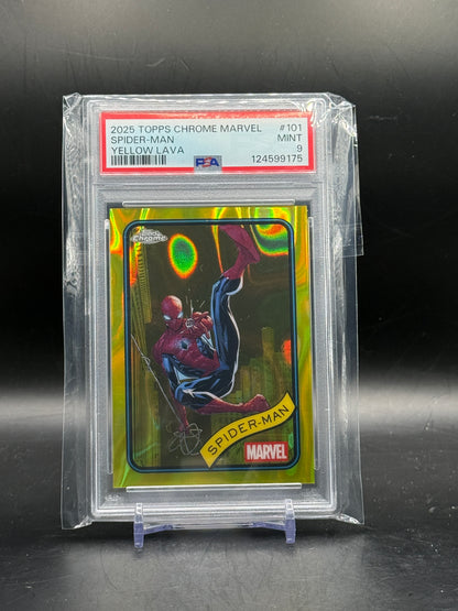 2025 Topps Marvel Chrome Spider-Man Yellow Lava PSA 9 124599175