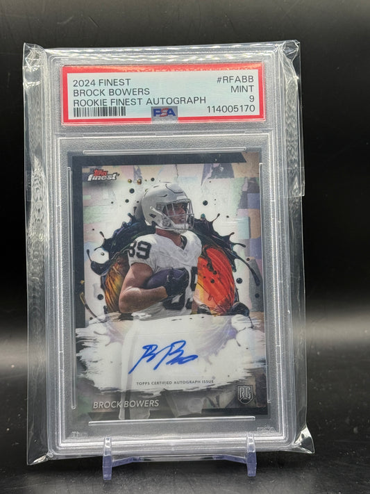 2024 Topps Finest NFL Brock Bowers Las Vegas Raiders Rookie Auto PSA 9 114005170