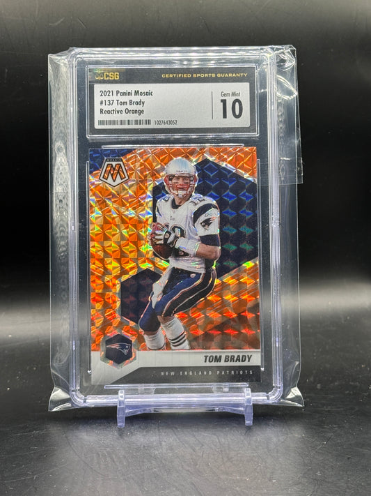 2021 Panini Mosaic NFL Tom Brady New England Patriots #137 Reactive Orange CSG 10 1027643052