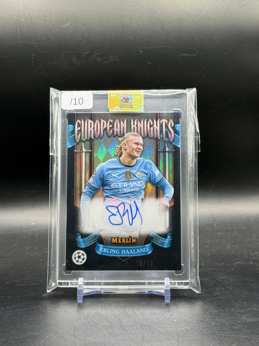 2024-25 Topps Merlin UCC Erling Haaland Manchester City European Knights Auto 10/10