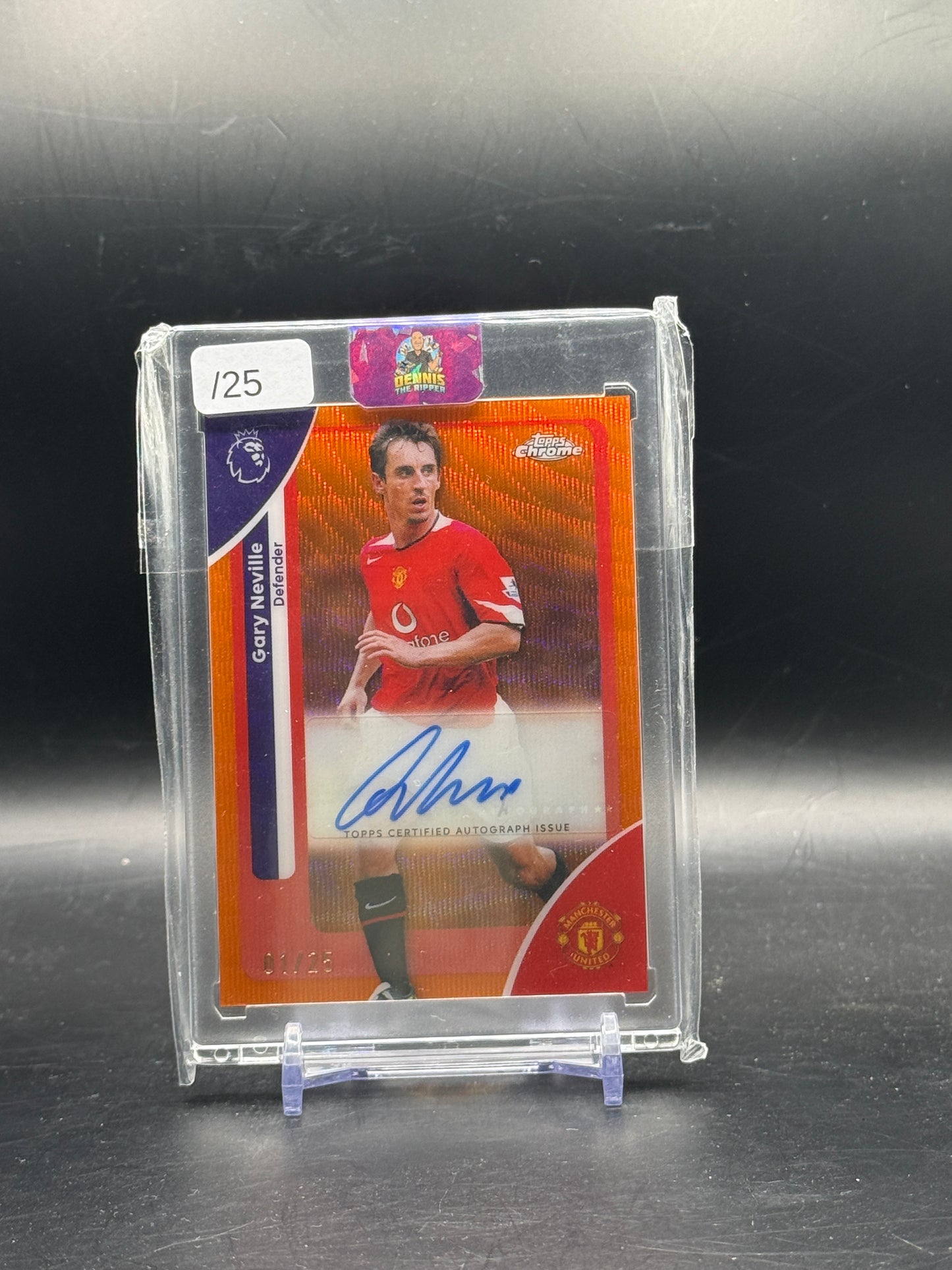 2025-26 Topps Chrome Premier Legaue Gary Neville Manchester United Orange Wave Auto 01/25