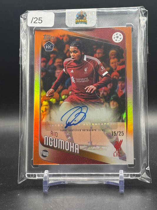 2025-26 Topps Flagship UCC Rio Ngumoha Liverpool FC Orange Auto 15/25