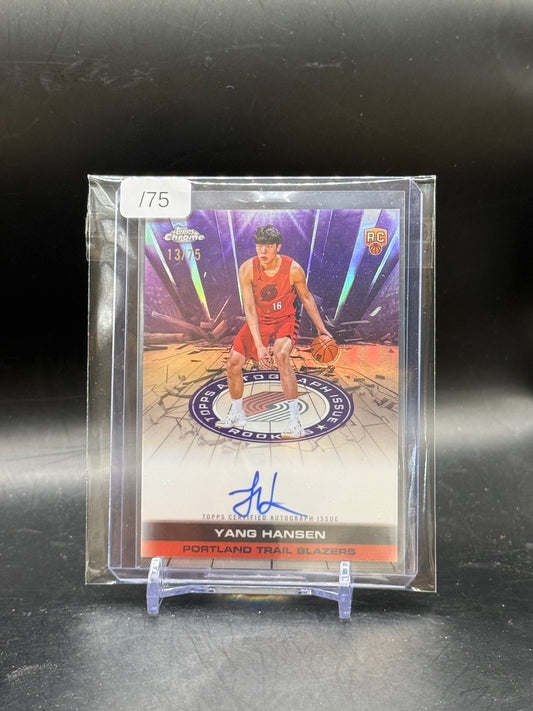 2025-26 Topps Chrome NBA Yang Hansen Portland Trail Blazers Purple Auto 13/75