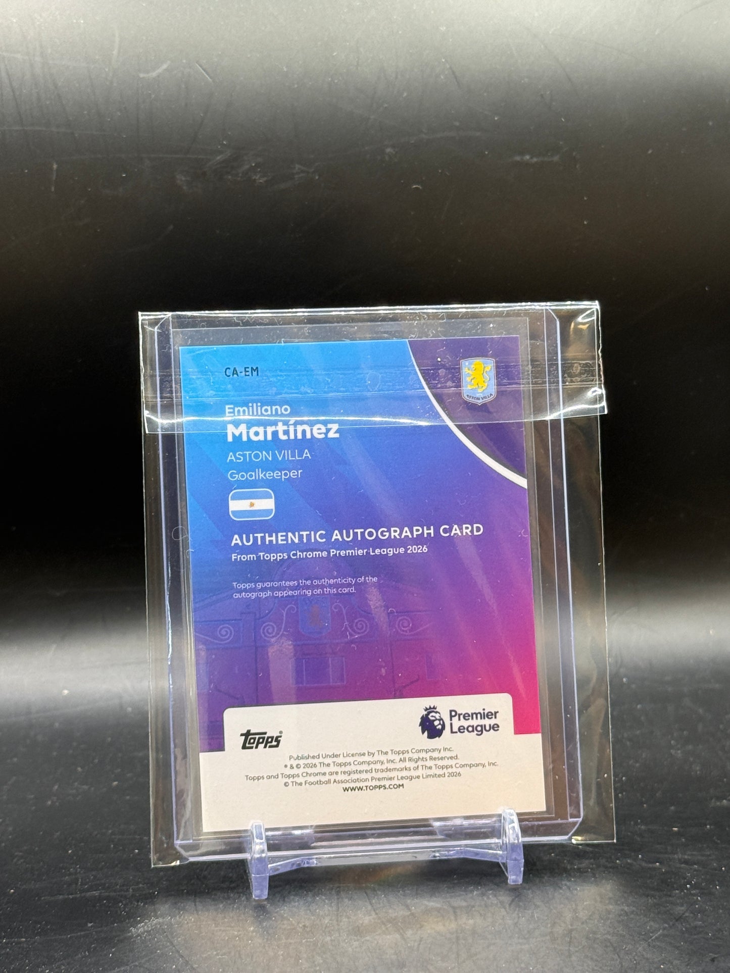2025-26 Topps Chrome Premier League Emiliano Martinez Aston Villa Gold Wave Auto 40/50