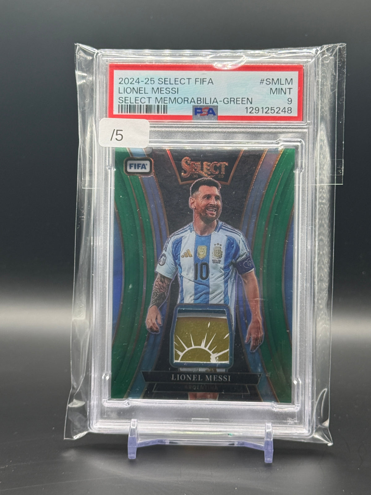 2024-25 Panini Select Fifa Soccer Lionel Messi Argentinia Green Patch 4/5 PSA 9 129125248
