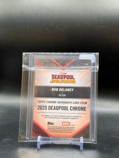 2025 Topps Chrome Deadpool Peter Rob Delaney Green Auto 97/99