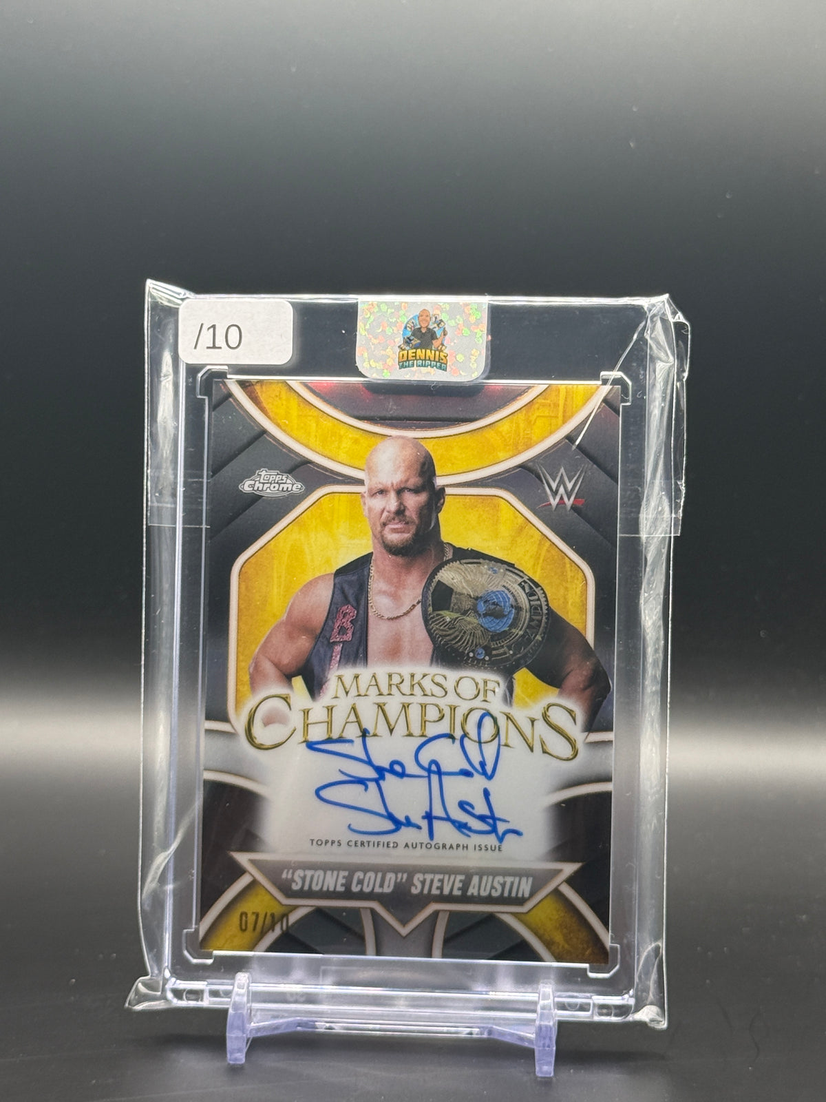 2025 Topps Chrome WWE Stone Cold Steve Austin Black Marks Of Champions Auto 07/10