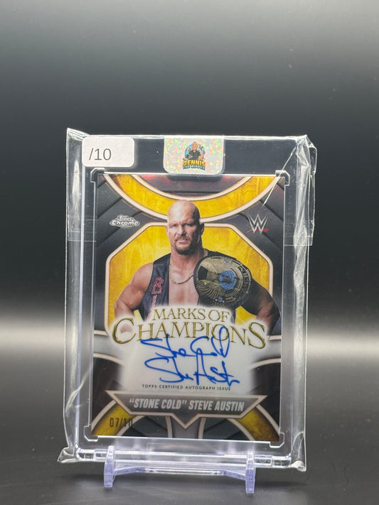 2025 Topps Chrome WWE Stone Cold Steve Austin Black Marks Of Champions Auto 07/10