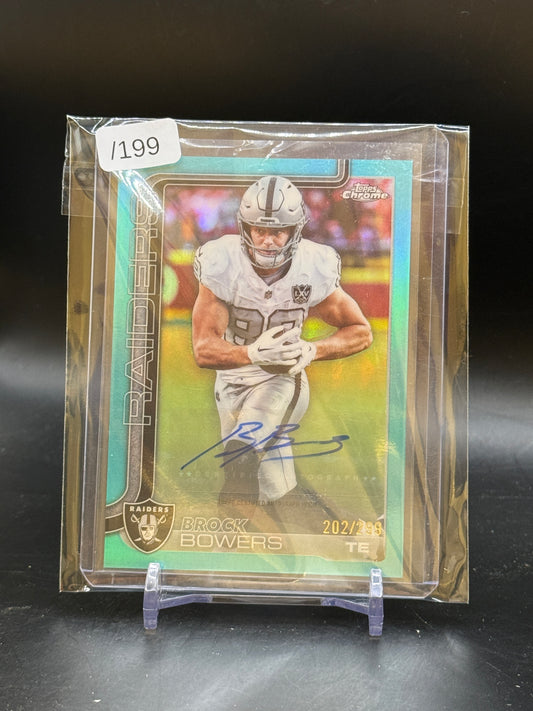 2025 Topps Chrome NFL Brock Bowers Las Vegas Raiders True Teal Auto 202/299