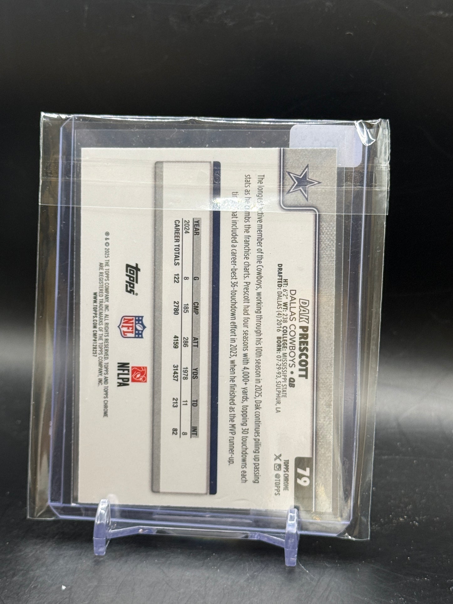 2025 Topps Chrome NFL Dak Prescott Dallas Cowboys True Green 05/99