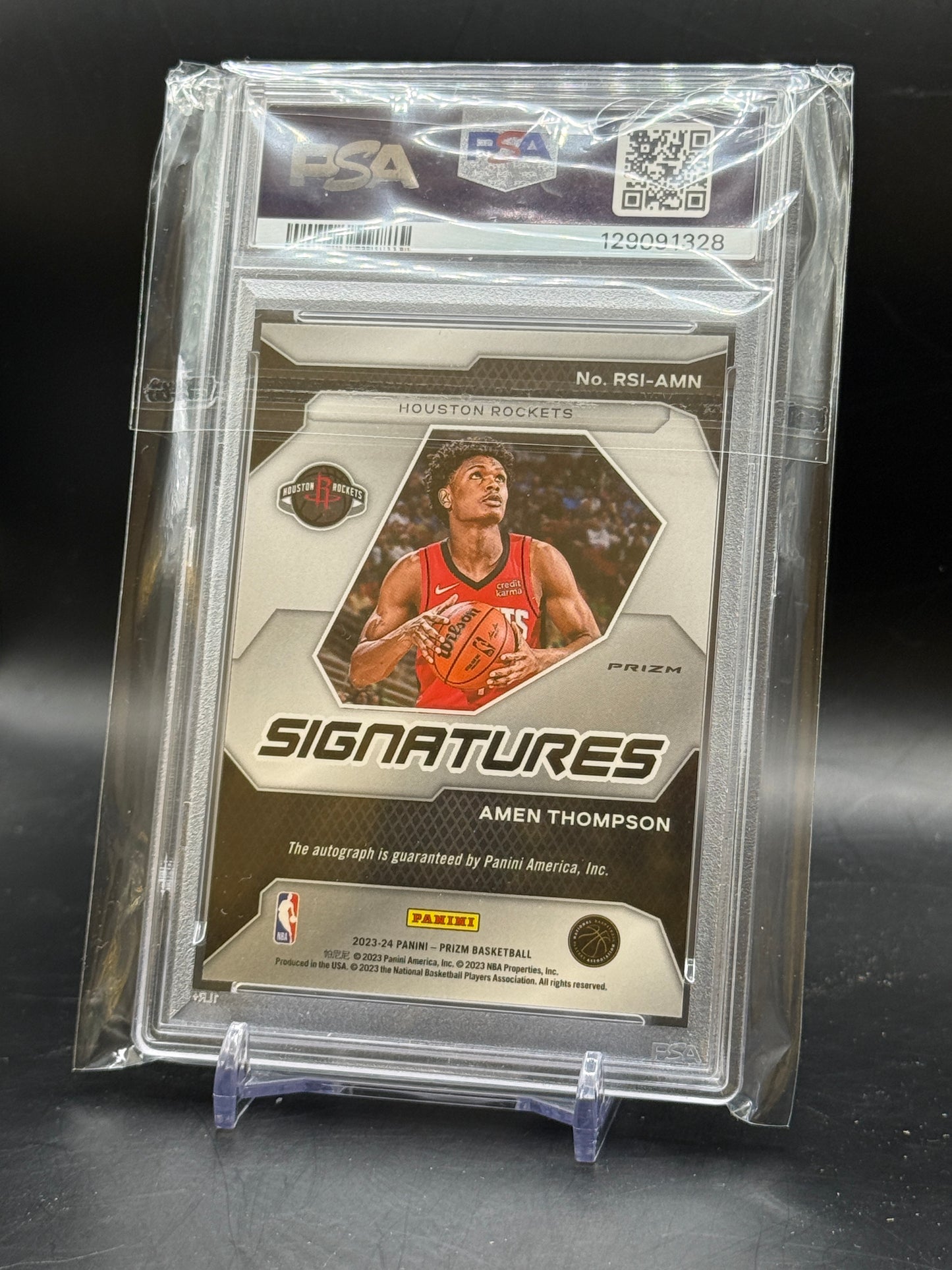 2023-24 Panini Prizm NBA Amen Thompson Houston Rockets Rookie Signature Blue Wave Auto PSA 10 129091328