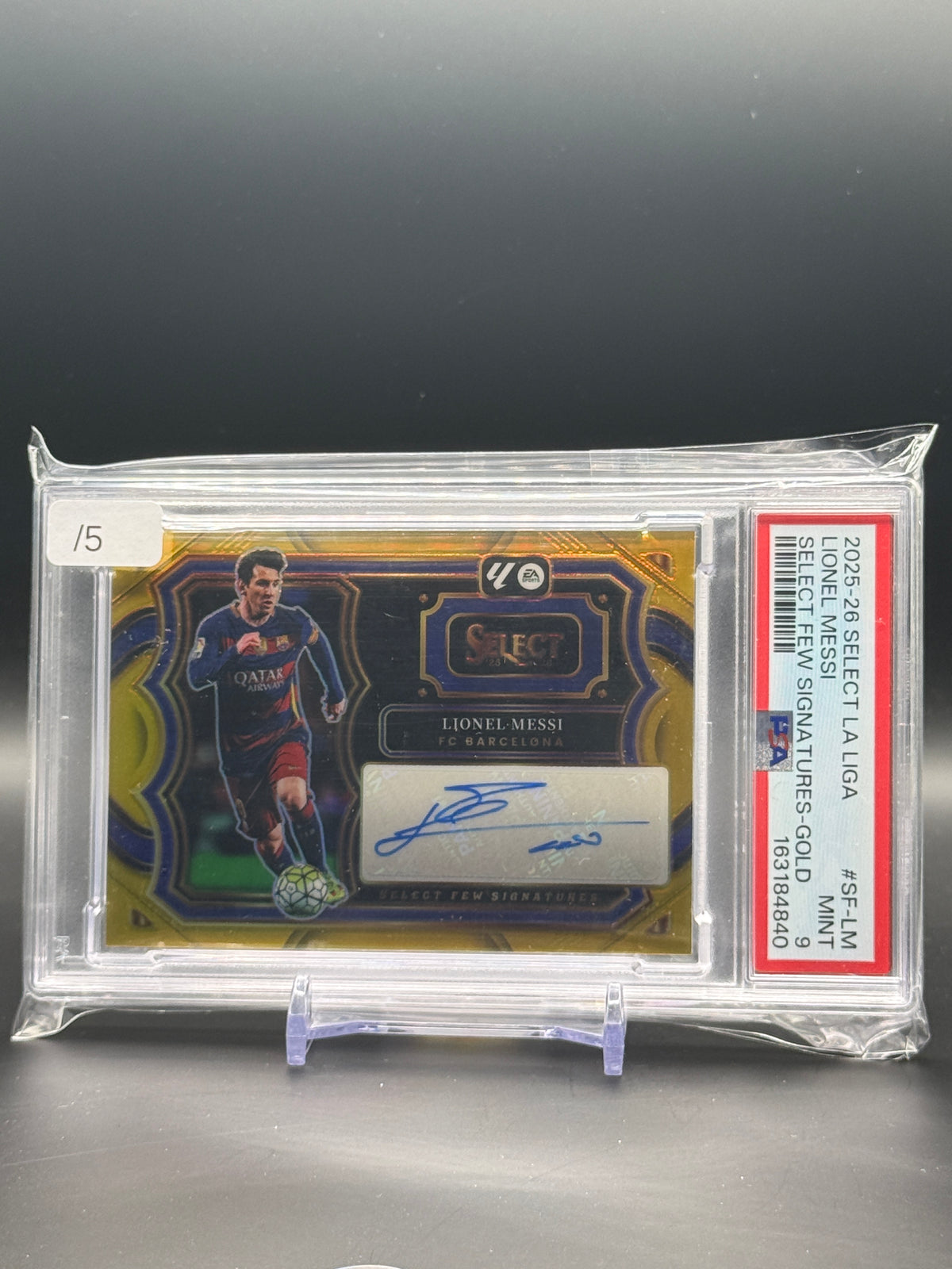 2025-26 Panini Select Laliga Lionel Messi FC Barcelona Gold Auto 1/5 PSA 9 163184840