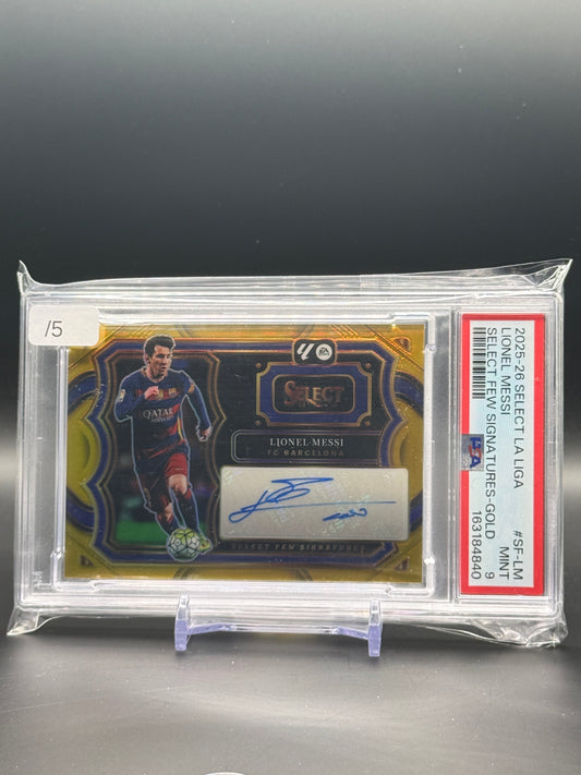 2025-26 Panini Select Laliga Lionel Messi FC Barcelona Gold Auto 1/5 PSA 9 163184840