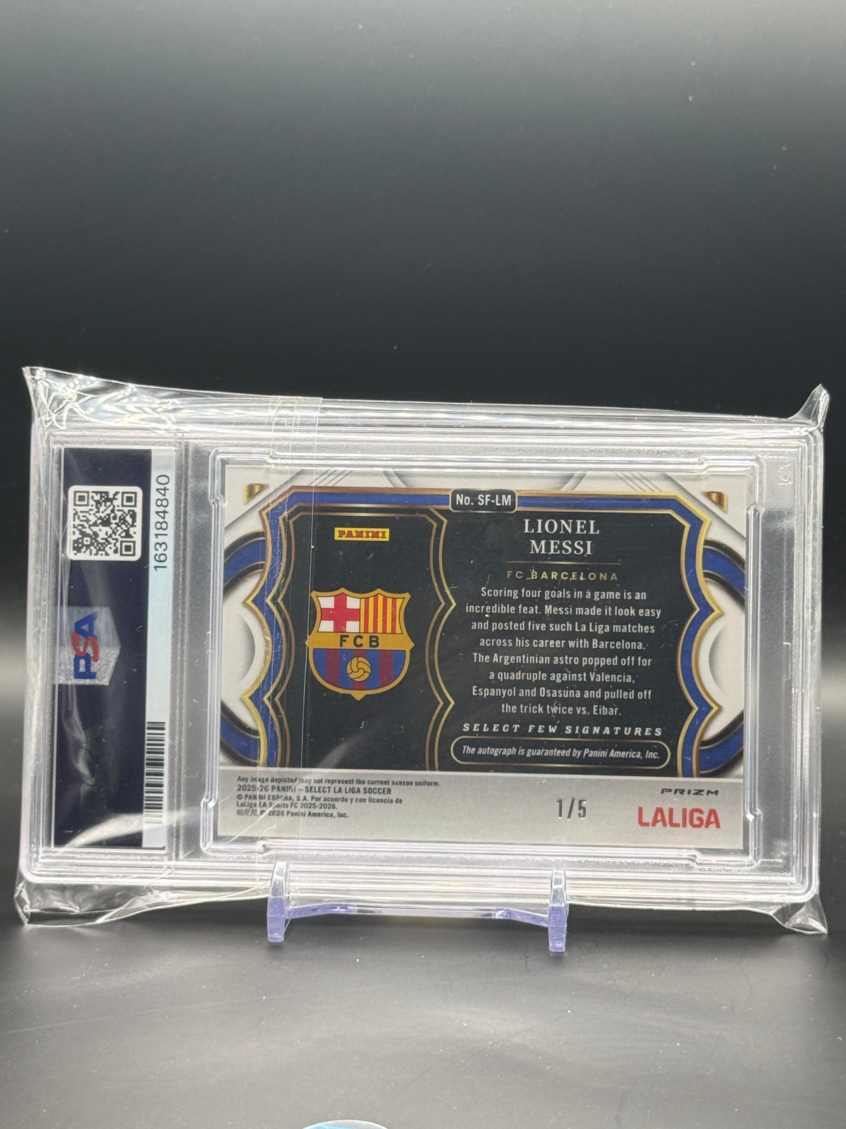 2025-26 Panini Select Laliga Lionel Messi FC Barcelona Gold Auto 1/5 PSA 9 163184840