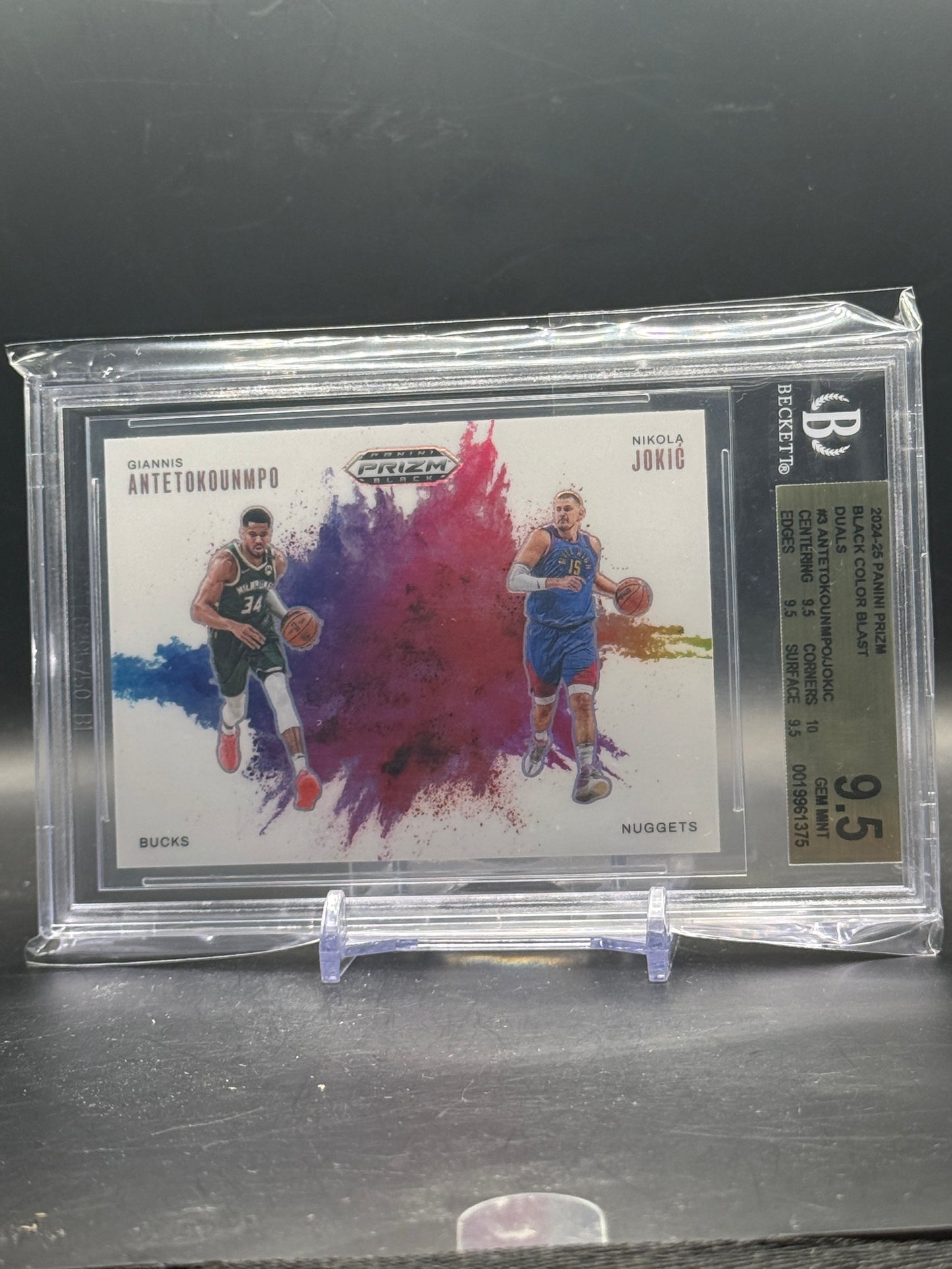 2024-25 Panini Prizm Black NBA Antetokounmpo / Jokic Dual Color Blast 74/75 Becket 9.5 0019961375