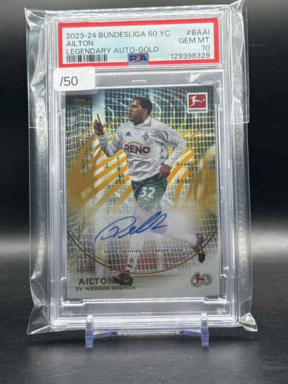 2023-24 Topps Bundesliga 60 Year Ailton Werder Bremen Gold Auto 30/50 PSA 10 129398328