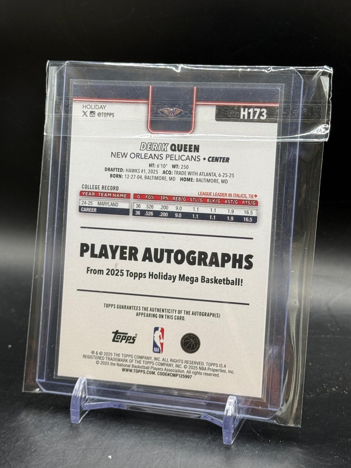 2025 Topps Holiday Mega NBA Derik Queen New Orleans Pelicans Auto