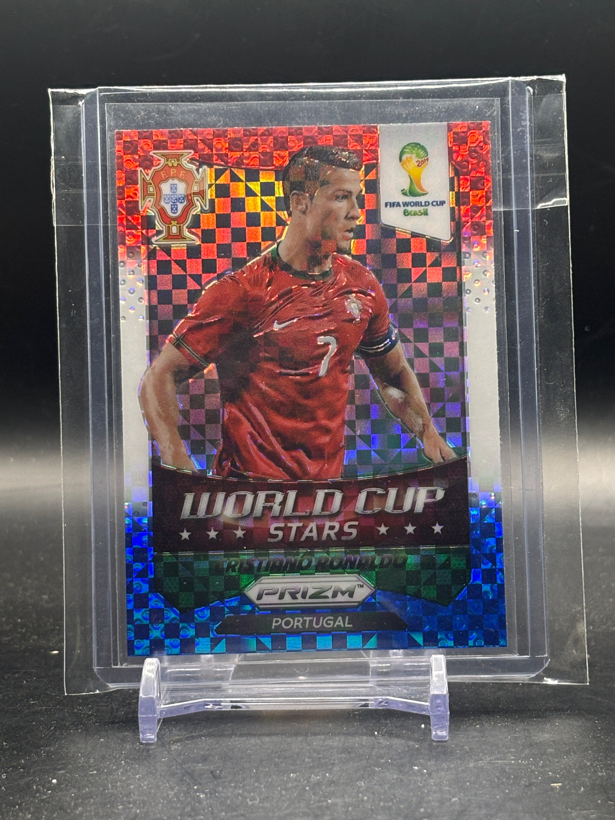 2014 Panini Prizm World Cup Christiano Ronaldo Portugal World Cup Stars Red White Blue Plaid