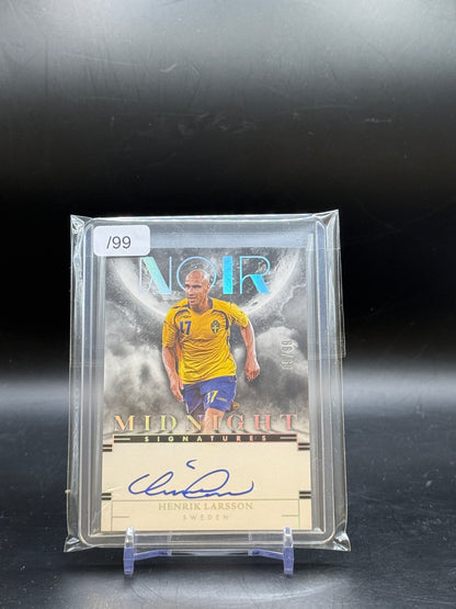 2024-25 Panini Noir Soccer Henrik Larsson Sweden Midnight Signatures Auto 69/99