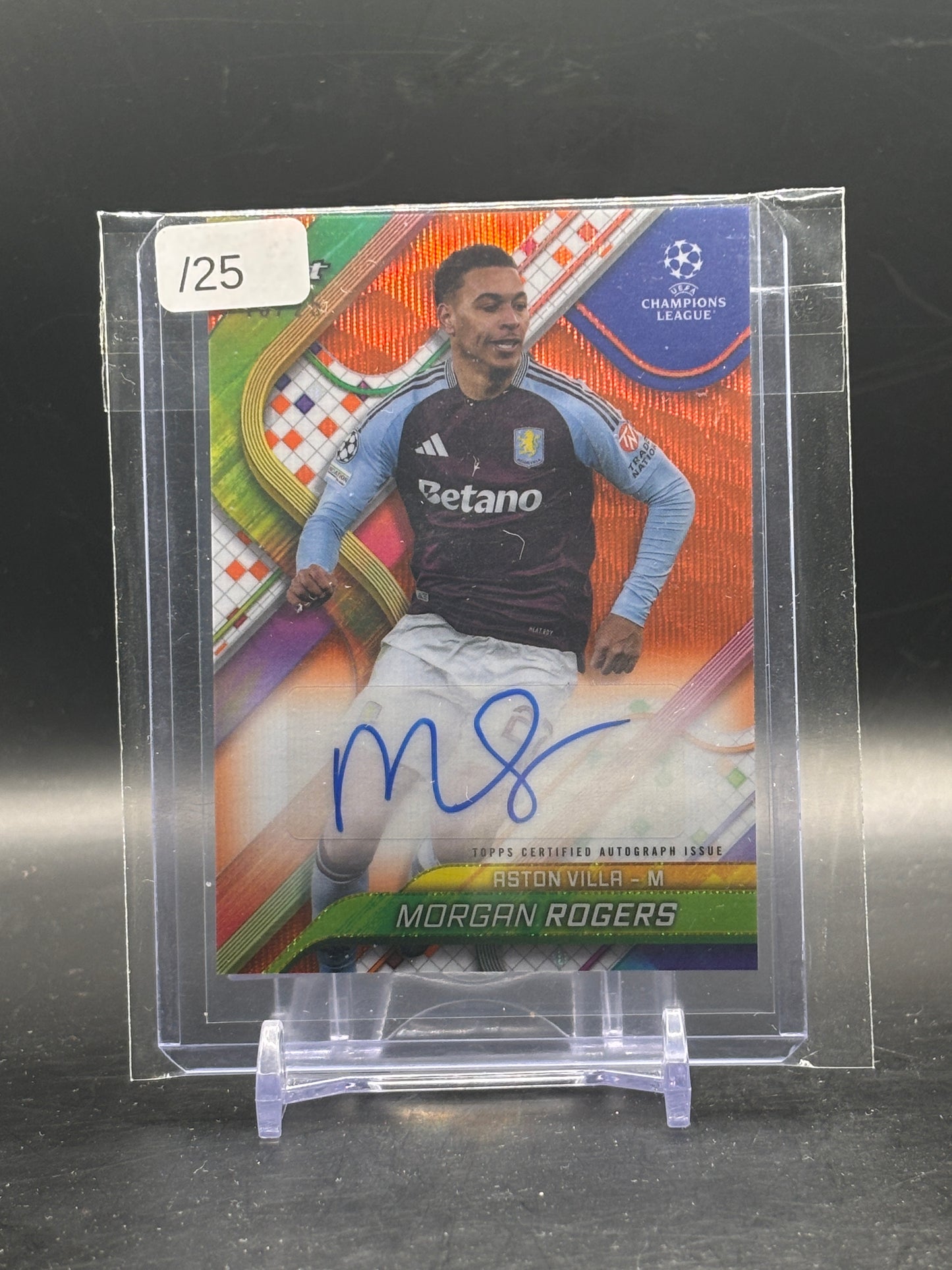 2024-25 Topps Finest UCC Morgan Rogers Aston Villa Orange Wave Auto 10/25