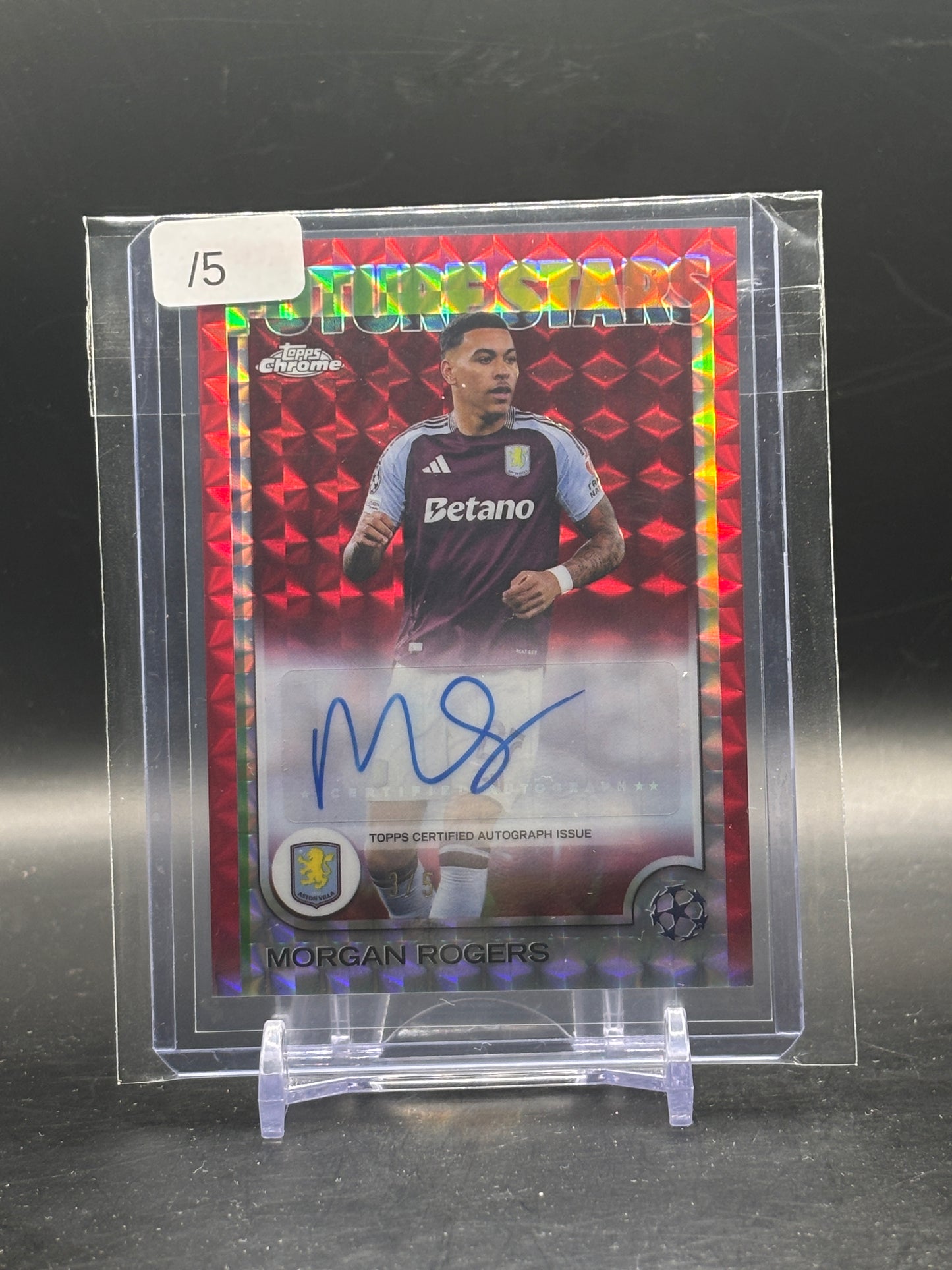 2024-25 Topps Chrome UCC Morgan Rogers Aston Villa Red Geometric Auto 3/5