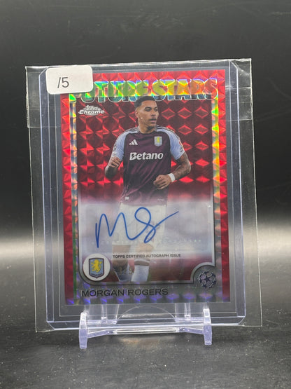 2024-25 Topps Chrome UCC Morgan Rogers Aston Villa Red Geometric Auto 3/5