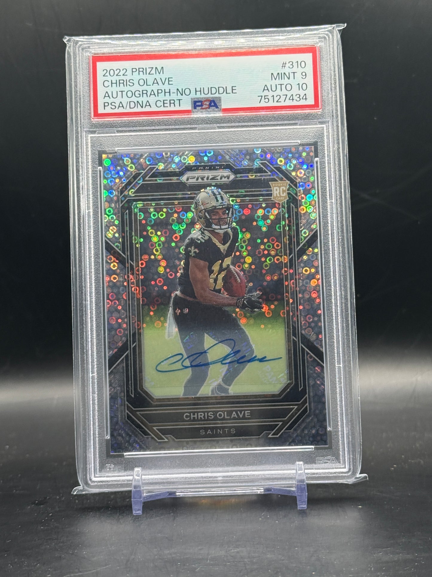 2022 Panini Prizm NFL Chris Olave New Orleans Saints No Huddle Auto PSA 9 Auto 10 75127434