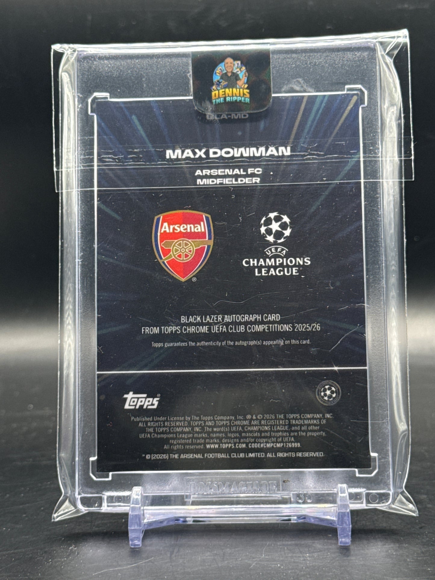 2025-26 Topps Chrome UCC Max Dowman Arsenal FC Black Lazer Auto