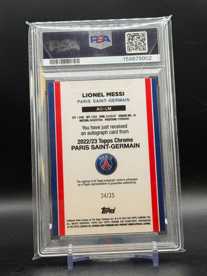 2024 Topps Chrome PSG Lionel Messi Blue Refractor Auto 34/25 PSA 9 159879902