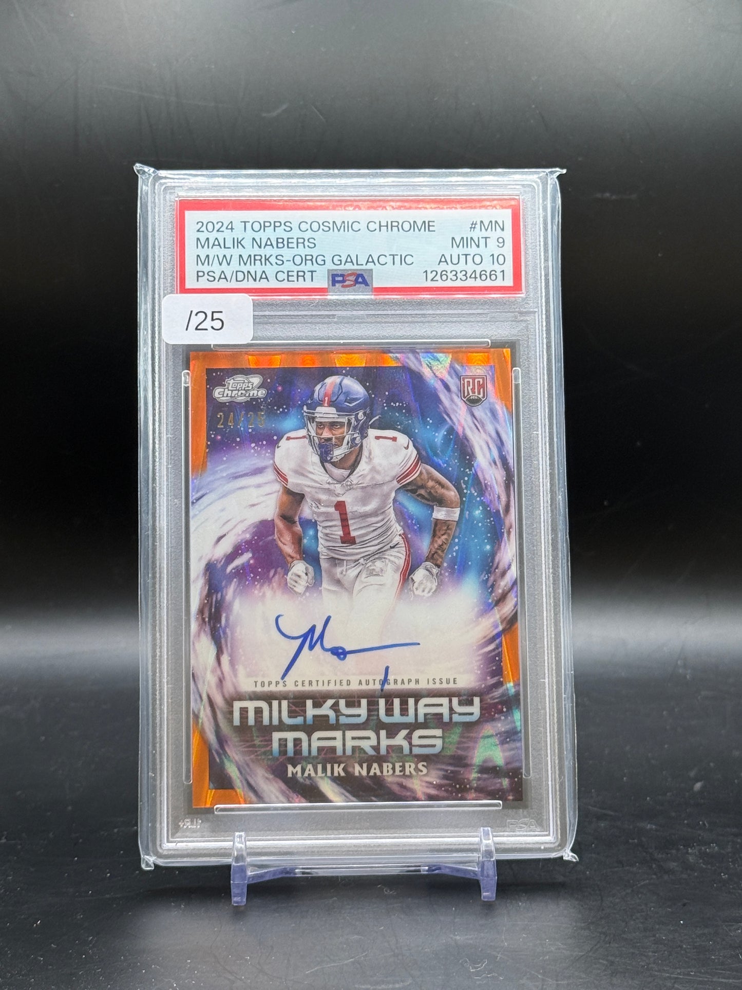 2024 Topps Chrome NFL Malik Nabers New York Giants Milky Way Marks Orange Auto 24/25 PSA 9 Auto 10 126334661