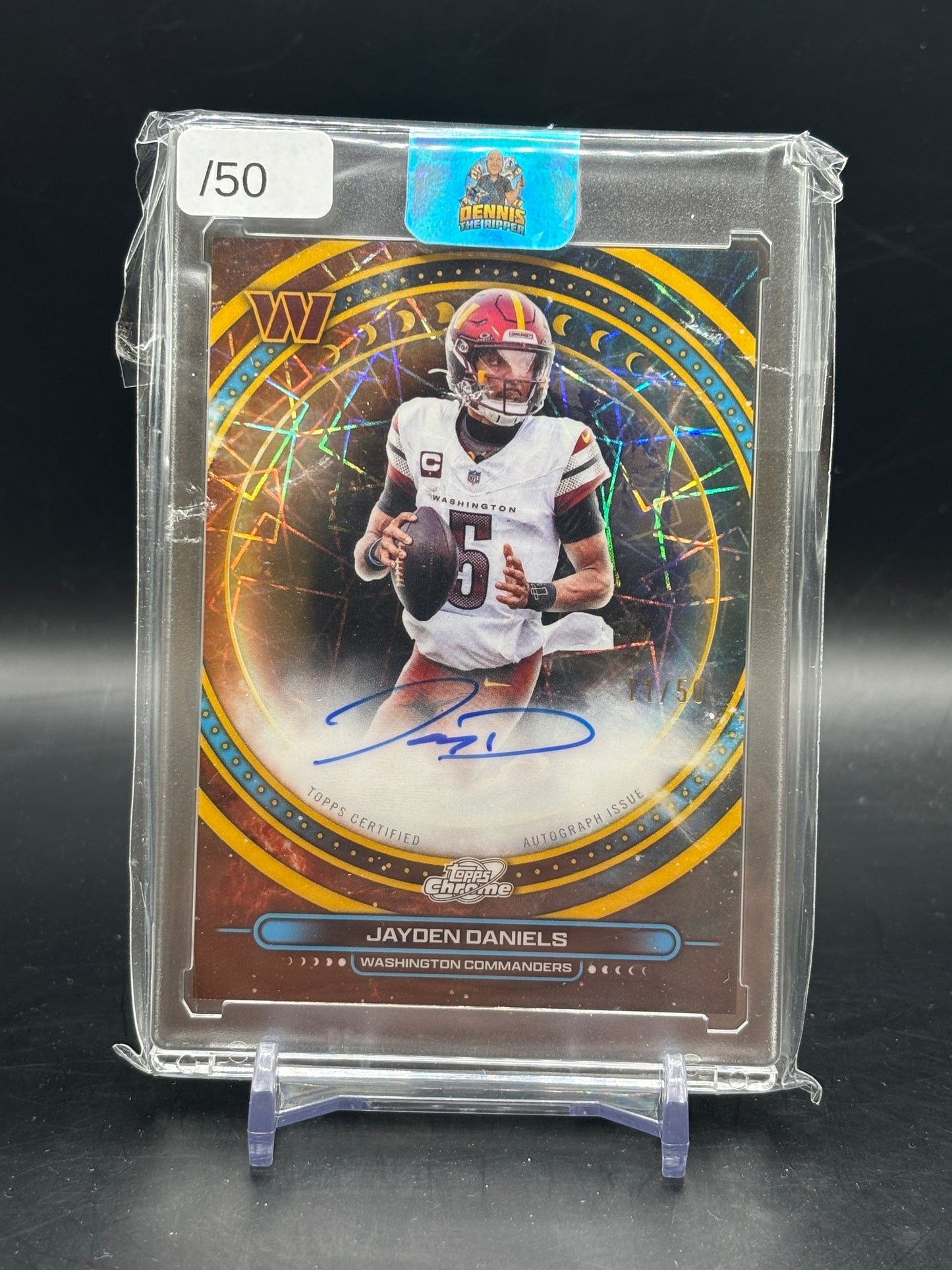 2025 Topps Cosmic Chrome NFL Jayden Daniels Washington Commanders Gold Equinox Auto 11/50