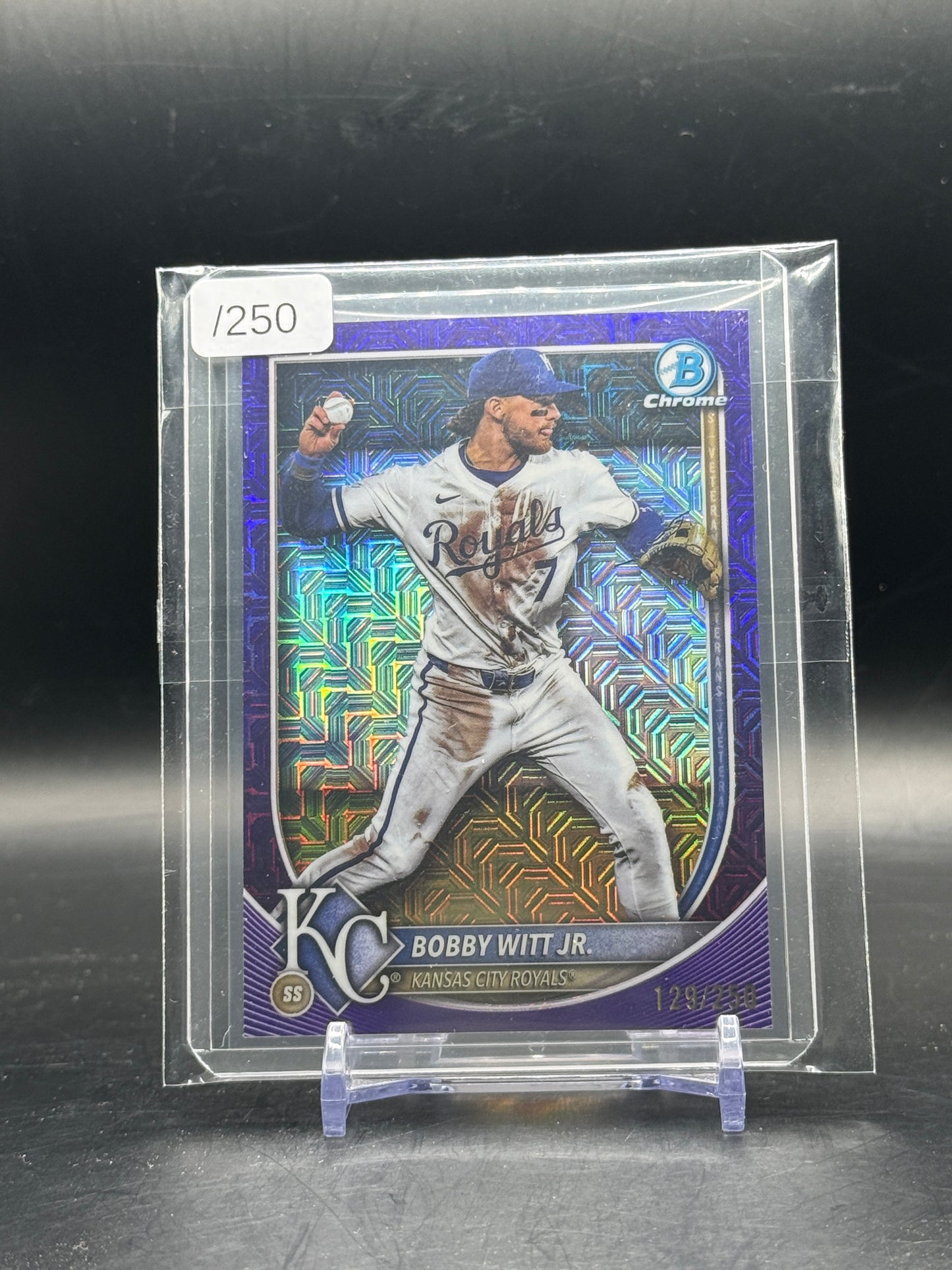 2025 Topps Bowmann Chrome MLB Bobby Witt Jr. Kansas City Royals Purple Mojo 129/250