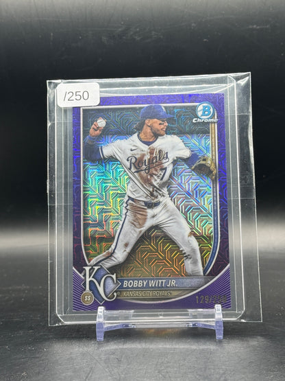 2025 Topps Bowmann Chrome MLB Bobby Witt Jr. Kansas City Royals Purple Mojo 129/250