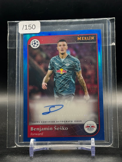 2024-25 Topps Merlin UCC Benjamin Sesko RB Leipzig Blue Auto 126/150