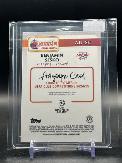 2024-25 Topps Merlin UCC Benjamin Sesko RB Leipzig Blue Auto 126/150