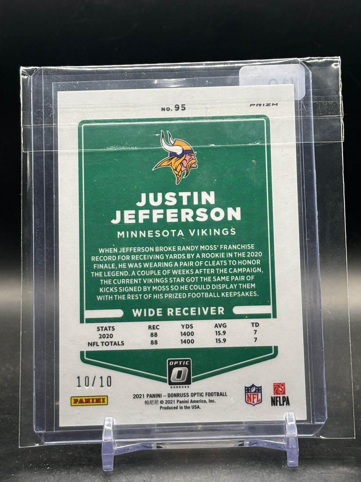 2021 Panini Donruss Optic NFL Justin Jefferson Minnesota Vikings Gold 10/10