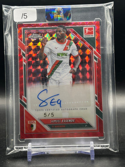 2025-26 Topps Chrome Bundesliga Samuel Essende FC Augsburg Red Geometric Auto 5/5