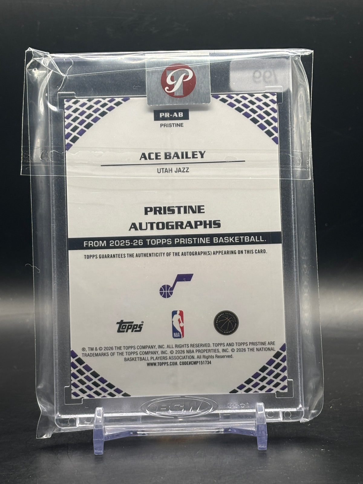 2025-26 Topps Pristine NBA Ace Bailey Utah Jazz Purple Auto 94/99